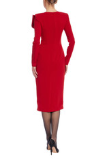 Red | Long Sleeve Draped Formal Dress Back