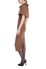 Mocha | Short Sleeve Tweed Capelet Midi Dress Side