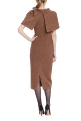 Mocha | Short Sleeve Tweed Capelet Midi Dress Back