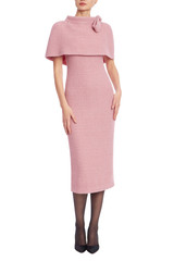 Rose | Short Sleeve Tweed Capelet Midi Dress Front