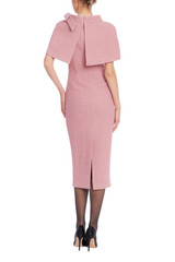 Rose | Short Sleeve Tweed Capelet Midi Dress Back