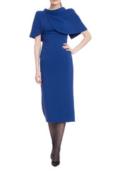 Marine | Marine Sheath Dress with Mock Neck Capelet Front