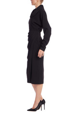 Black | Black Draped Cowl Neck Midi Dress Side