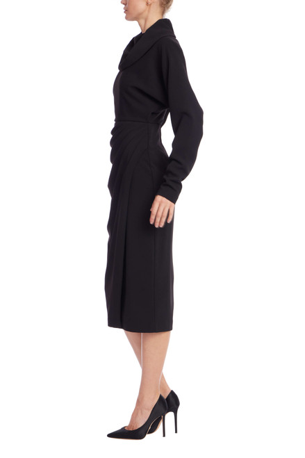 Black | Black Draped Cowl Neck Midi Dress Side