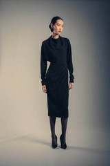 Black | Black Draped Cowl Neck Midi Dress Runway