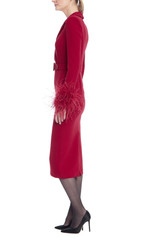 Ruby | Feather Trim Belted Sheath Dress Side