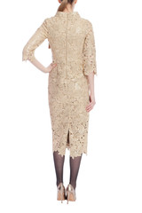 Gold | Gold High Neck Long Sleeve Cocktail Dress with Belt Back