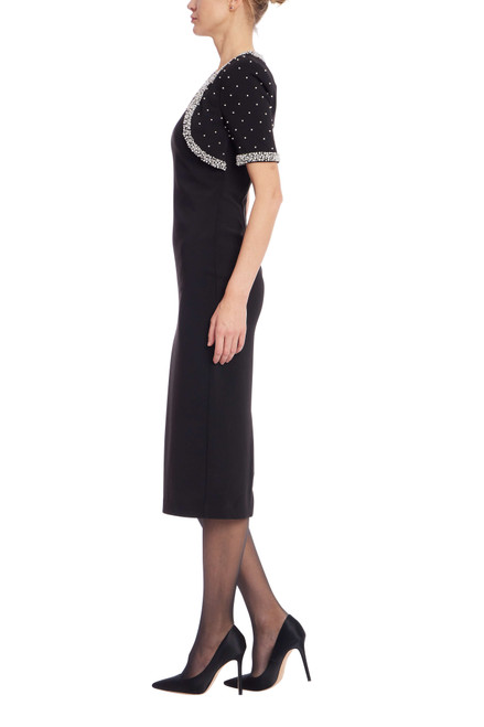 Black | Square Neck Sheath Dress with Embellished Bolero Side
