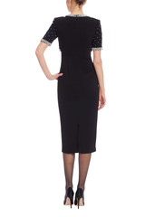 Black | Square Neck Sheath Dress with Embellished Bolero Back