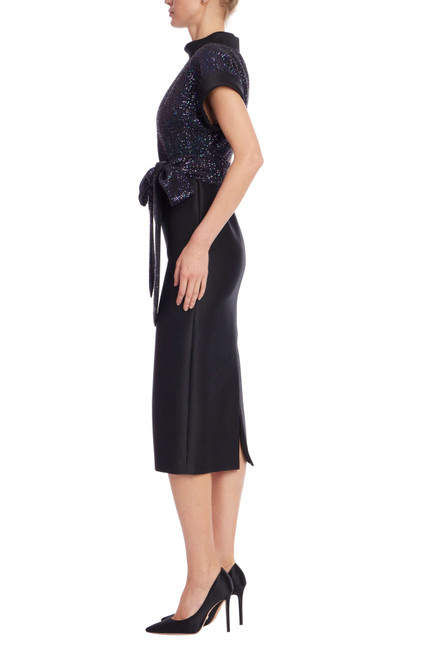 Black | Sequin Bow Top Twofer Dress Side