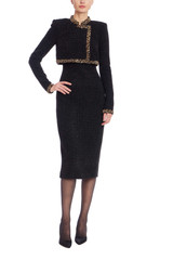 Black | Tweed Sheath Dress with Embellished Popover Front