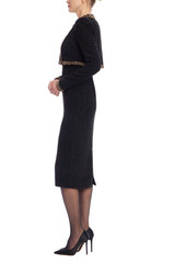 Black | Tweed Sheath Dress with Embellished Popover Side