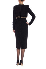 Black | Tweed Sheath Dress with Embellished Popover Back