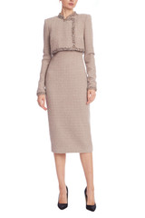 Latte | Tweed Sheath Dress with Embellished Popover Front
