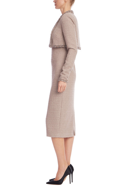 Latte | Tweed Sheath Dress with Embellished Popover Side