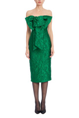 Emerald | Emerald Green Strapless Jacquard Cocktail Dress Front