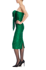 Emerald | Emerald Green Strapless Jacquard Cocktail Dress Side