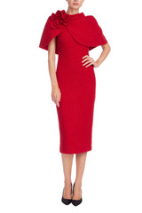 Red | Tweed Rosette Capelet Sheath Dress Front