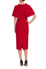 Red | Tweed Rosette Capelet Sheath Dress Back