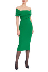 Emerald | Off-Shoulder Draped Fitted Sheath Dress Front