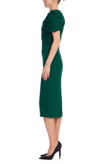 Dark Emerald | Draped Pleated Cap Sleeve Sheath Dress Side