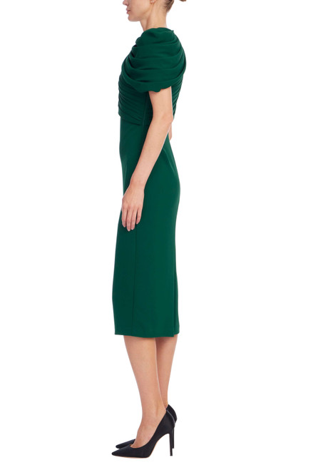 Dark Emerald | Draped Pleated Cap Sleeve Sheath Dress Side