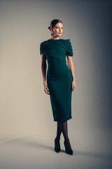 Dark Emerald | Draped Pleated Cap Sleeve Sheath Dress Runway
