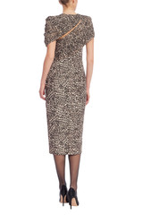 Black Multi | Leopard Print Draped Midi Cocktail Dress Back