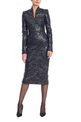 Navy | Foiled Lace Collared Cocktail Dress Front