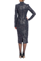 Navy | Foiled Lace Collared Cocktail Dress Back