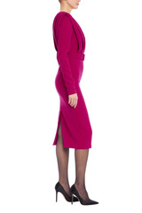 Raspberry | Long Sleeve V-Neck Belted Midi Dress Side