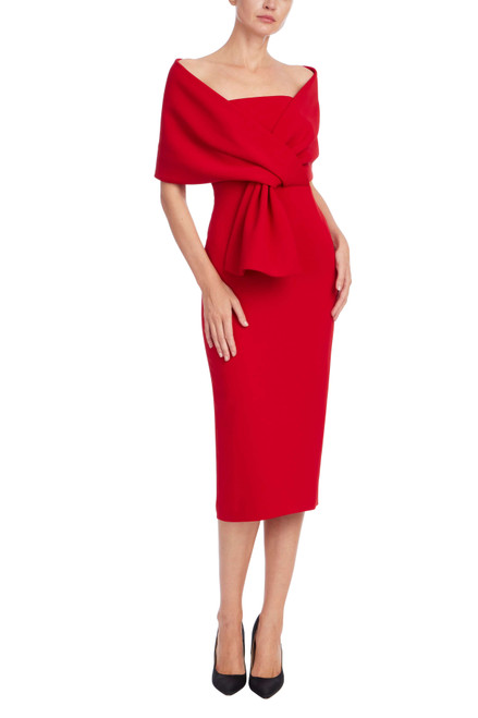 Red | Draped Off-the-Shoulder Cocktail Dress Front