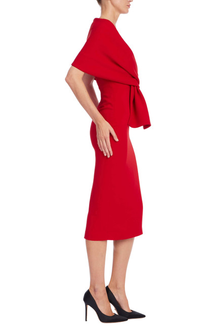 Red | Draped Off-the-Shoulder Cocktail Dress Side