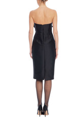 Black | Black Strapless Midi Sheath with Sequin Bow Detail Back