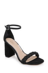 Black Fabric | Shea Block Heel Sandals Front Side