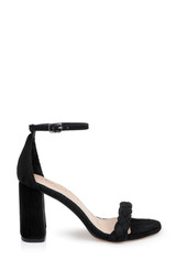 Black Fabric | Shea Block Heel Sandals Side