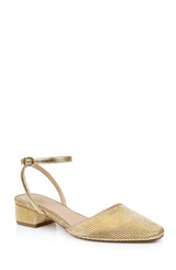 Gold Fabric | Stacy Low Block d'Orsay Pumps Front Side