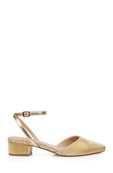 Gold Fabric | Stacy Low Block d'Orsay Pumps Side