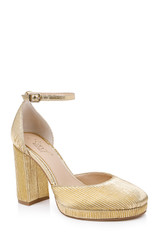 Gold Fabric | Stephanie Platform Pumps Front Side