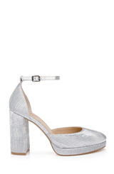 Silver Fabric | Stephanie Platform Pumps Side