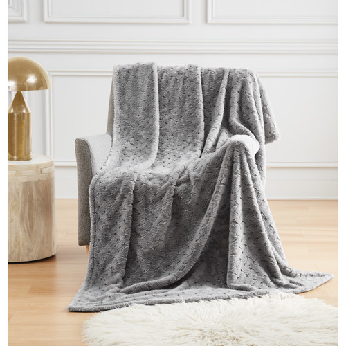 Grey | Carved Lattice Faux Fur Throw Lifestyle