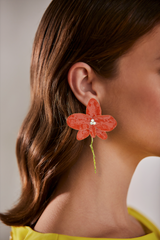Orange | Statement Flower Earrings Model