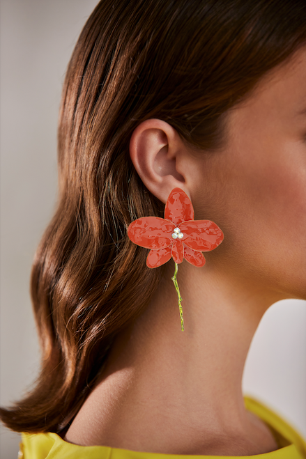 Orange | Statement Flower Earrings Model