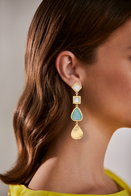 Gold | Linear Stone and Metal Earrings Model
