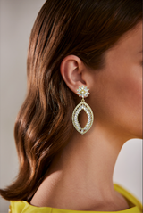Gold | Crystal Stone Pear Drop Earrings Model