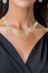 Gold | CZ Teardrop Crystal Bib Necklace Model