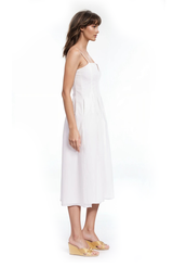 White | Hallie Pleated Cotton Poplin Midi Dress Side