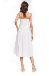 White | Hallie Pleated Cotton Poplin Midi Dress Back